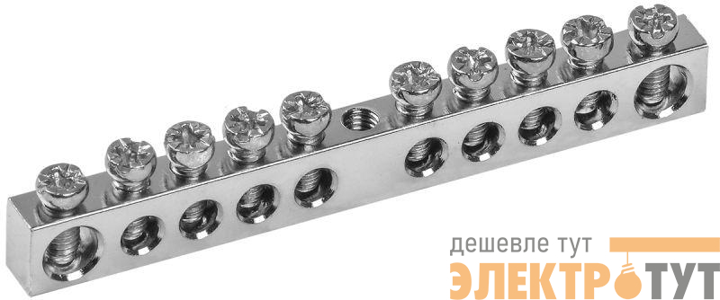 Шина PEN "земля-ноль" 6х9мм 10/1 Ni (10групп/крепеж по центру) IEK YNN10-10-100-N