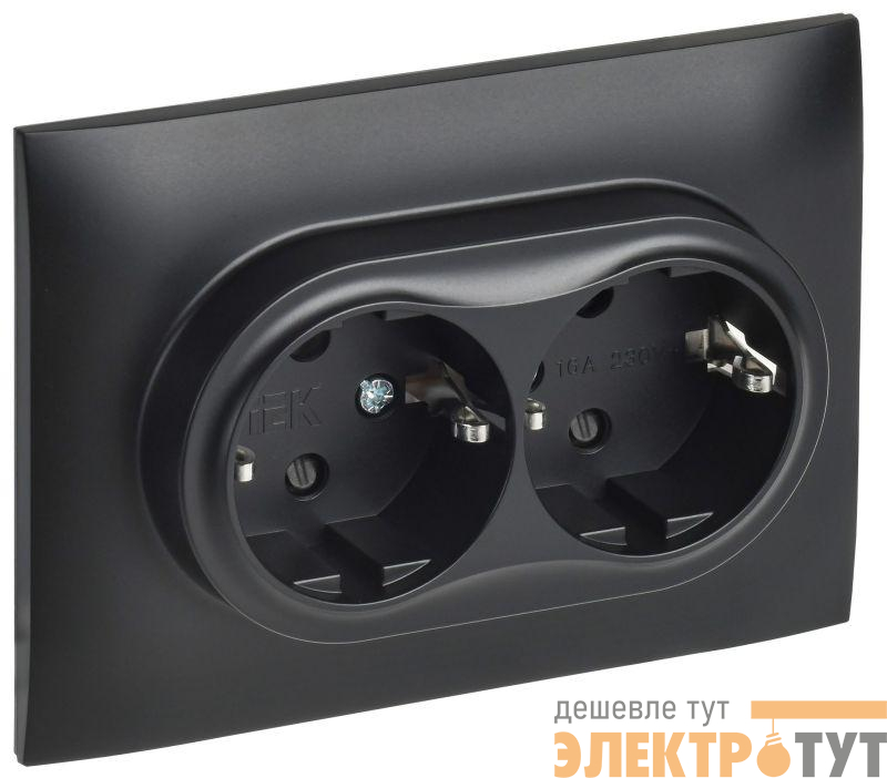 Розетка 2-м SKANDY 16А с заземл. защ. шторки в сборе SK-R07Bl черн. IEK SK-R24-16-K02-F