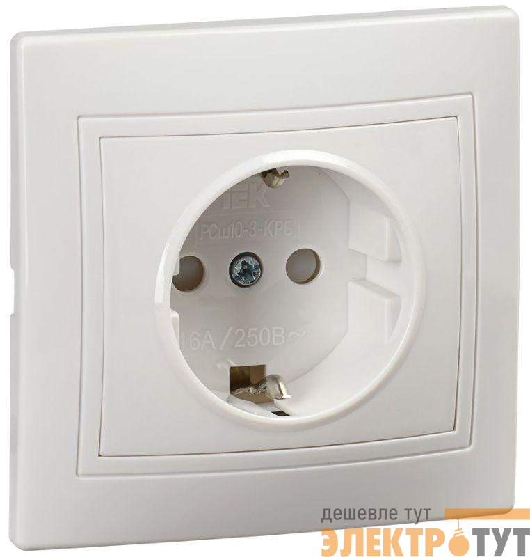 Розетка 1-м СП Кварта РСш10-3-КРБ 16А с заземл. защ. шторки PC бел. IEK KV-R14-16-PC-K01