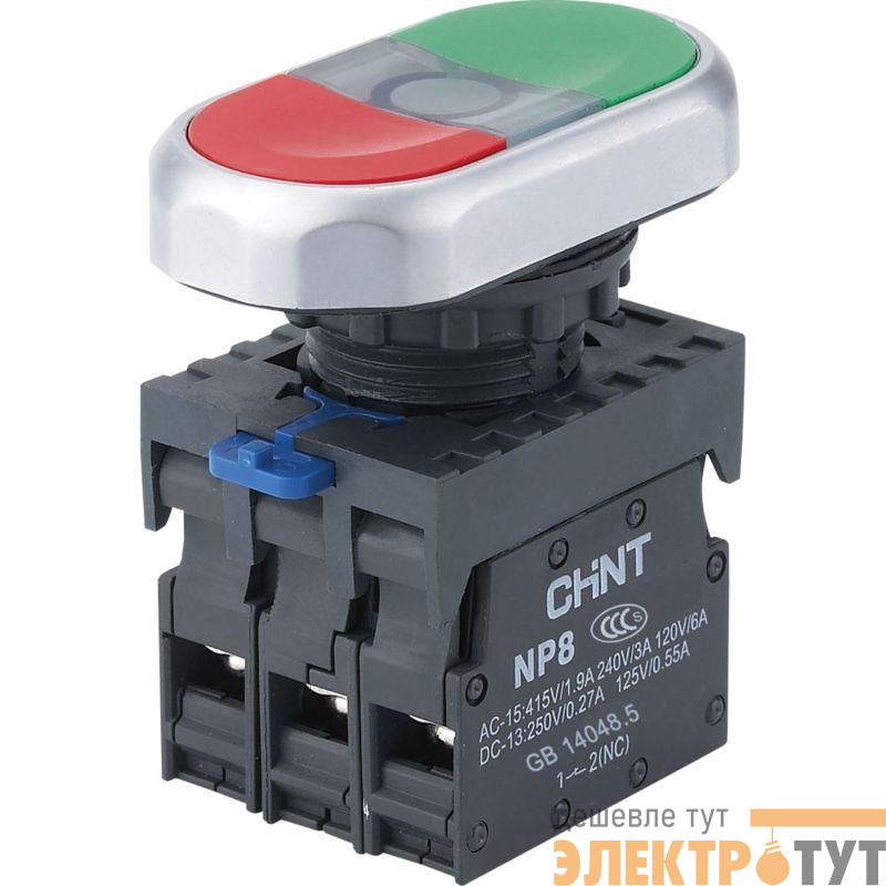 Кнопка двойная NP8-11SD/1 AC110-230В(LED) 1НО+1НЗ IP65 (R) бел. CHINT 667562