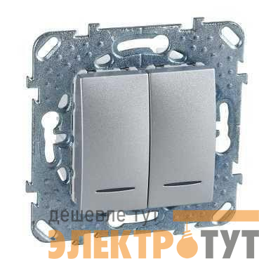 Механизм выключателя 2-кл. 2мод. СП Unica Top 10А IP20 (2х(сх. 1а)) с подсветкой алюм. SchE MGU5.0101.30NZD