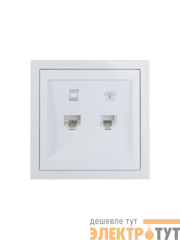 Розетка компьютер+телефон с модулем Cat 6 СП ZIMA бел. LEZARD 704-0288-144
