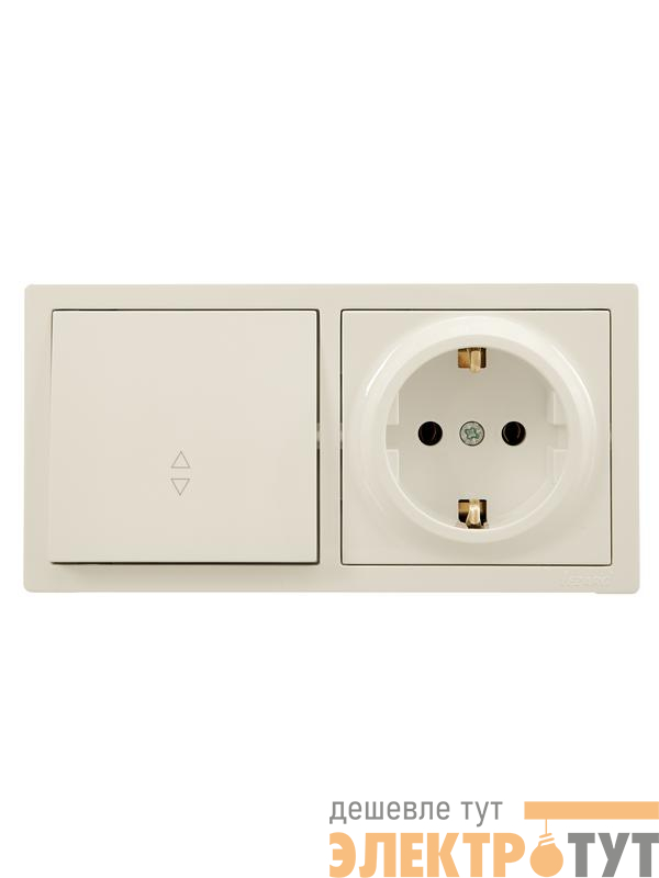 Блок ОП LETO (1-кл. выключатель проходной + 1-м розетка с заземл.) горизонт. крем LEZARD 752-0300-170BVP
