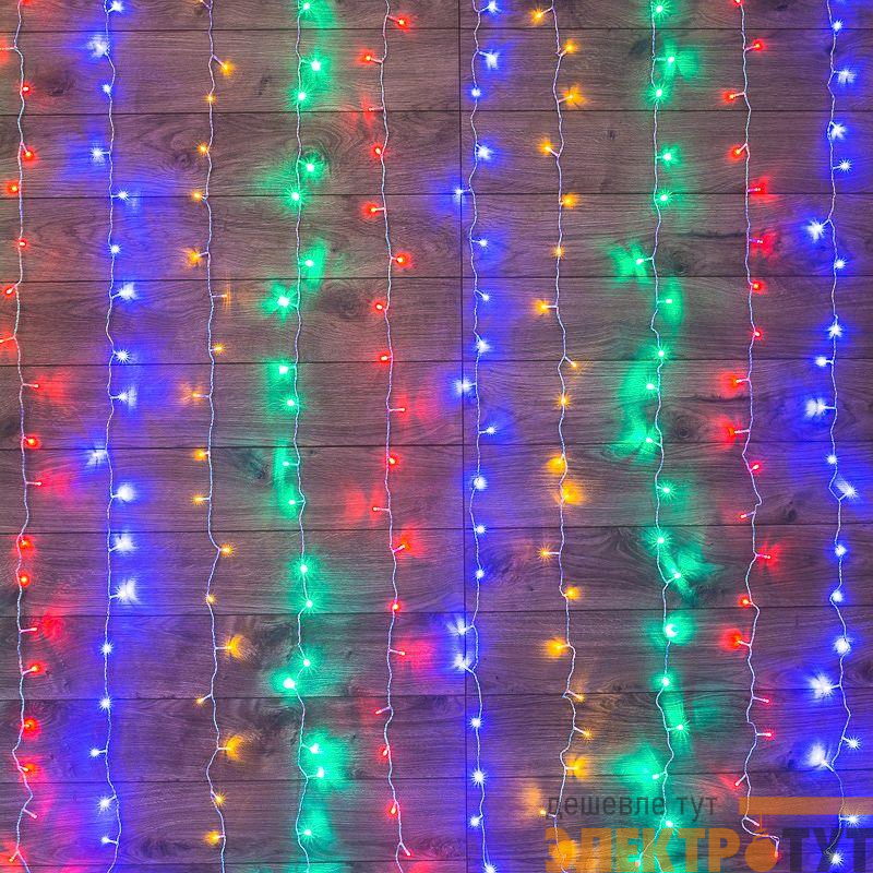 Гирлянда светодиодная "Светодиодный Дождь" 3х2м 240LED мультиколор 12Вт 230В IP20 свечение с динамикой провод прозр. Neon-Night 235-098
