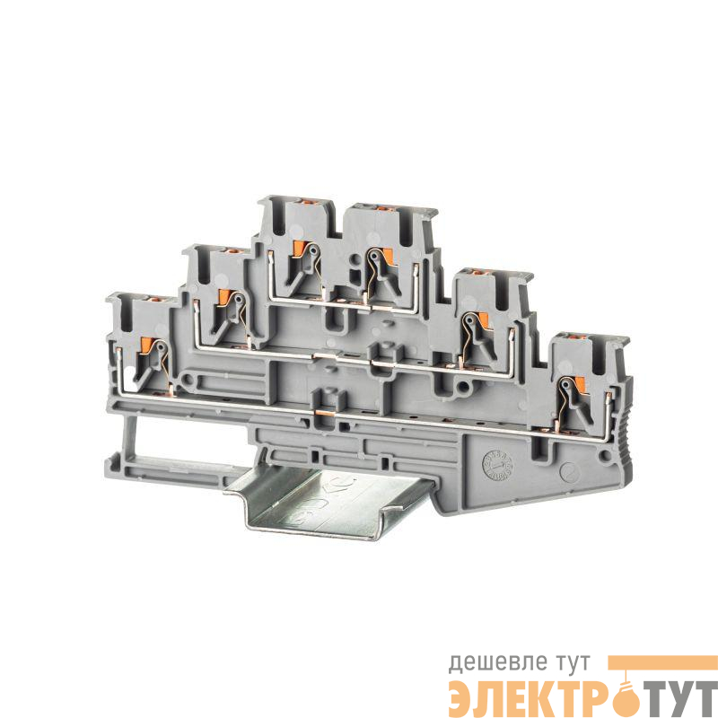Клемма трехуровневая зажим push-in 6 точек подключения 2.5кв.мм сер. DKC VPR-2.5-3L-GY