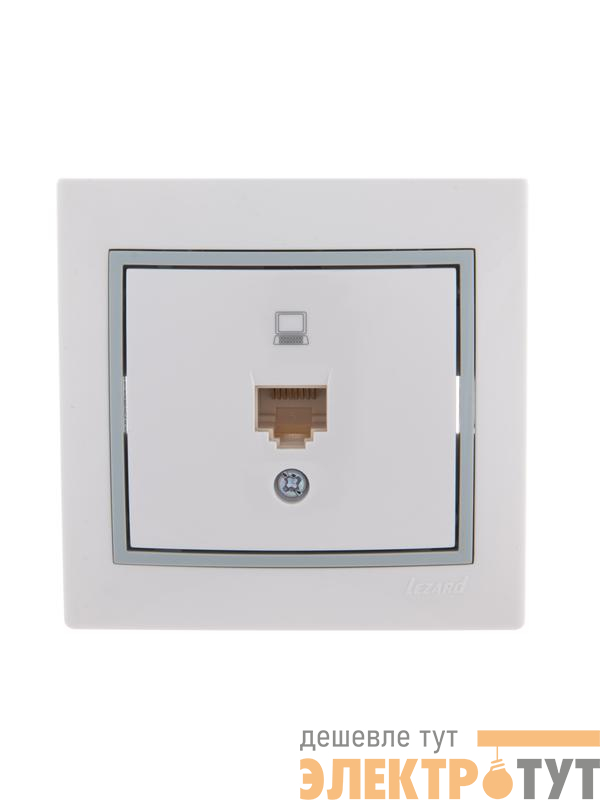 Розетка компьютерная 1-м СП Mira RJ45 бел./сер. LEZARD 701-0215-139