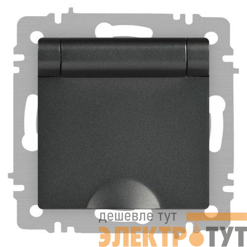 Розетка 1-м СП Accent 6-203-07 16А IP20 250В 2P+E Schuko с крышкой AL/CU графит Intro Б0063441
