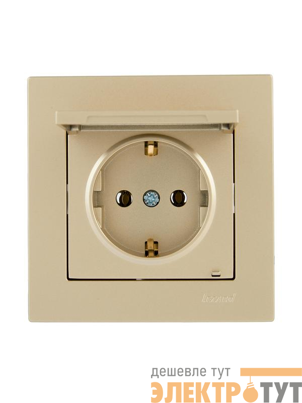 Розетка с заземл. VESNA с крышкой ПБТ зол. LEZARD 742-3688-123B