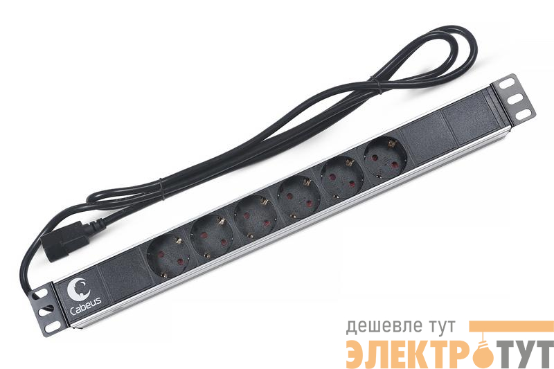 Блок евророзеток для 19дюйм шкафов PDU-6P-2IEC горизонт. 6 розеток 10А без выключателя алюм. корпус шнур 2м вилка IEC 320 C14 Cabeus 7289c