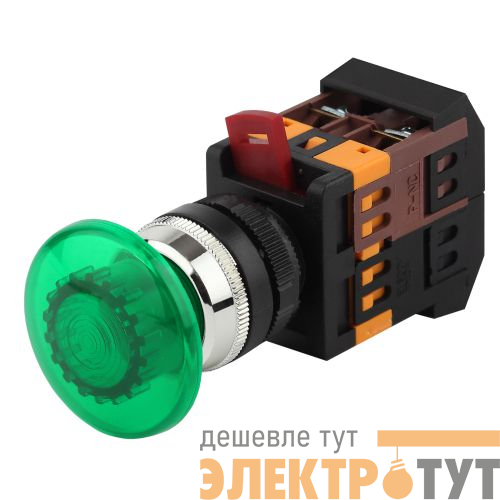 Кнопка "Грибок" AELA-22 BBG20-AELA-K06E d22мм 1з+1р 240В неон зел. Эра Б0045631