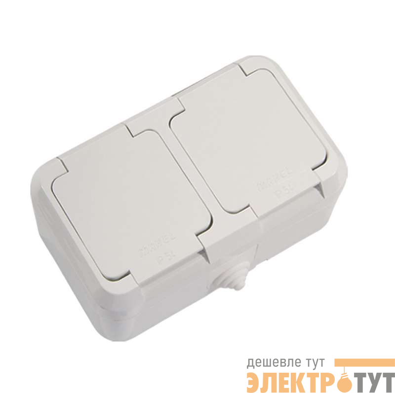 Розетка 2-м ОП 16А IP44 с заземл. п/герм. бел. Makel 18354