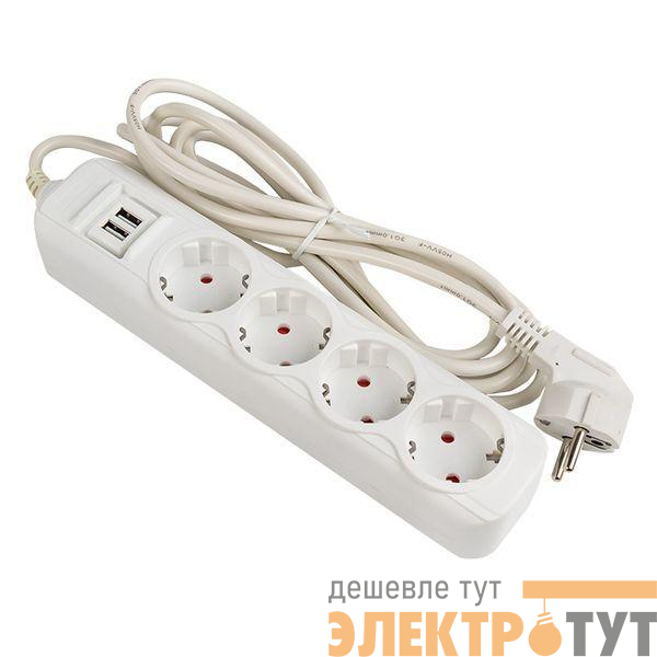 Удлинитель 4х2м 16А IP20 Эксперт 3.5кВт 2хUSB 2.1А ПВС 3х1 PROxima EKF UBA16-2USB-4-02i