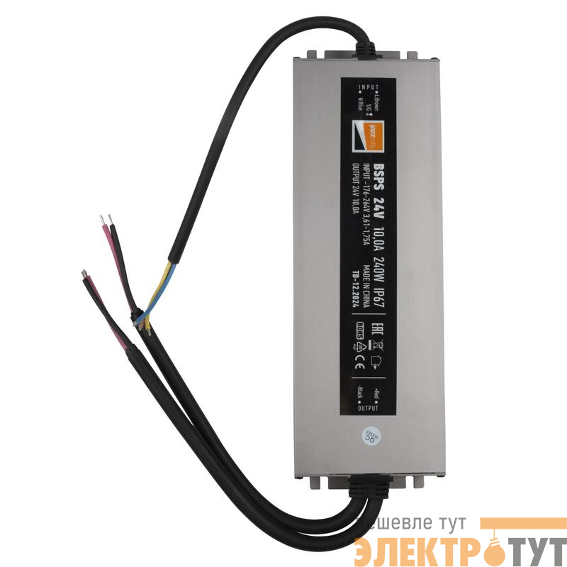 Блок питания для светодиод. ленты BSPS 240Вт 10А 24В IP67 влагозащ. метал. Pro+ JazzWay 5024236