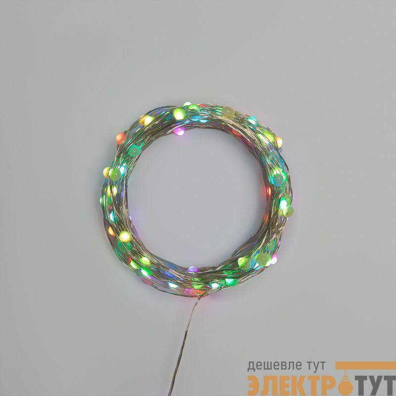 Гирлянда "Роса" 10м 100LED RGB IP44 с пультом 8 режимов элементы питания 3хAA Neon-Night 303-259