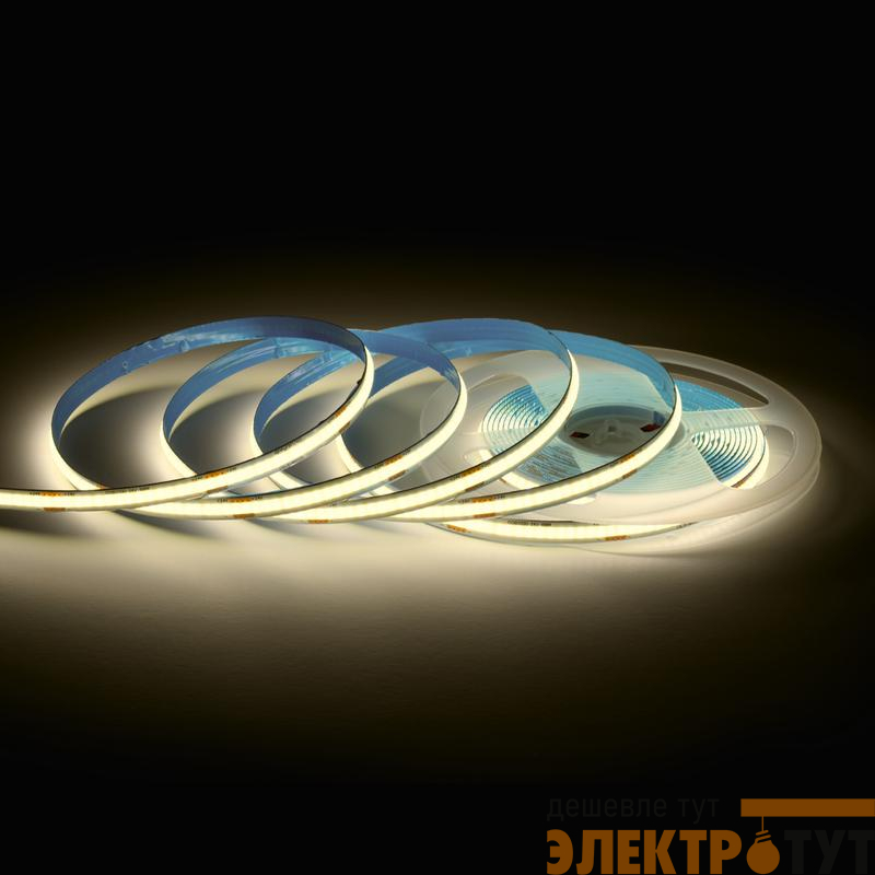 Лента светодиодная 24В 12Вт/м COB 320диод/м IP20 1000лм/м CRI90+ тепл бел. 3000К (уп.5м) Apeyron 00-381