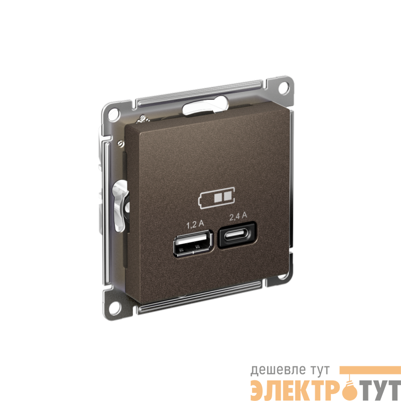 Розетка USB AtlasDesign тип A+C 5В/2.4А 2х5В/1.2А механизм мокко SE ATN000639