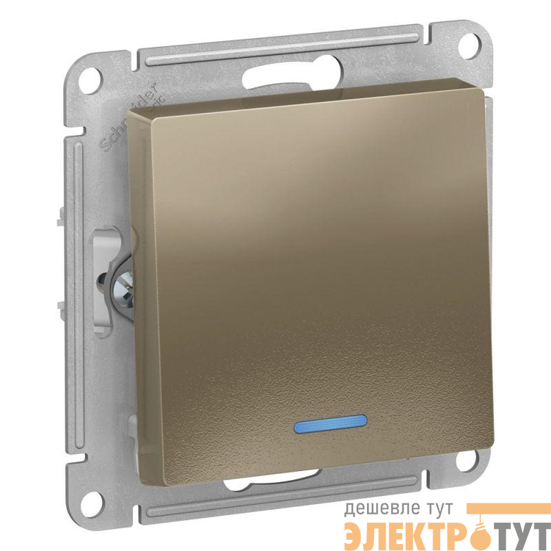 Выключатель 1-кл. СП AtlasDesign 10А IP20 (сх. 1а) 10AX с подсветкой механизм шампань SE ATN000513