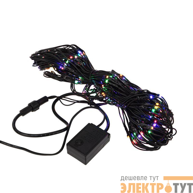 Гирлянда светодиодная "Сеть" 1х1.5м 160LED мультиколор 10Вт 220-240В IP65 с контроллером 8 режимов провод ПВХ черн. Neon-Night 215-119