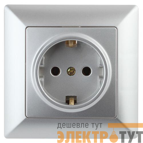 Розетка 1-м СП Solo 4-202-03 16А 250В IP20 2P+E Schuko с заземл. алюм. Intro Б0053651