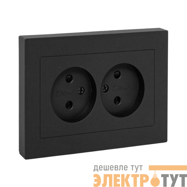 Розетка 2-м СП Эпика 16А без заземл. защ. шторки с рамкой механизм черн. EKF UP1-SOB-201