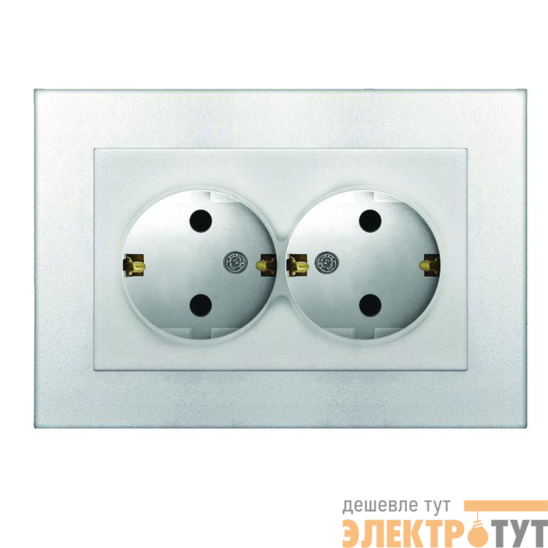 Розетка 2-м СП Афина 16А IP20 с заземл. в сборе серебр. Universal A0128-S