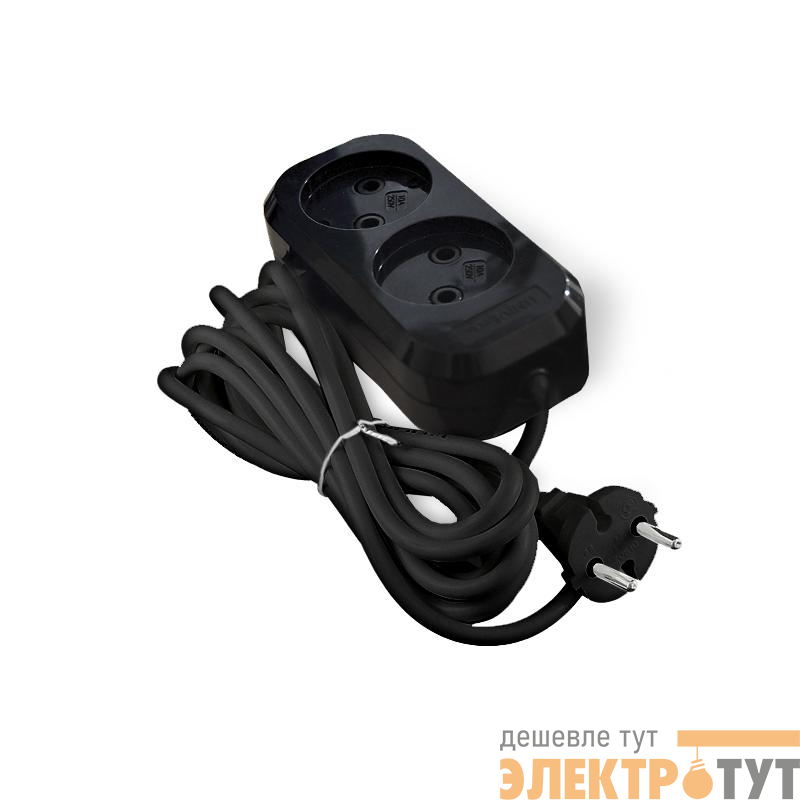 Удлинитель 2х3м без заземл. 10А IP20 Е-202 ПВС 2х0.75 АБС-пластик черн. UNIVersal 2104