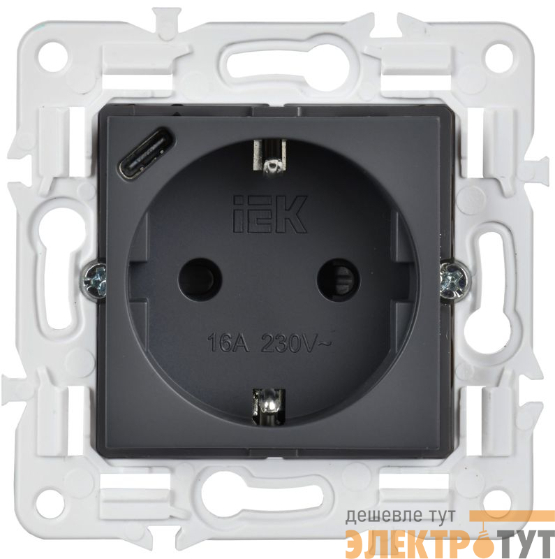 Розетка SKANDY 18Вт 16А с заземл. защ. шторки с USB C SK-R17T титан IEK SK-R14-16-U14-018-K48