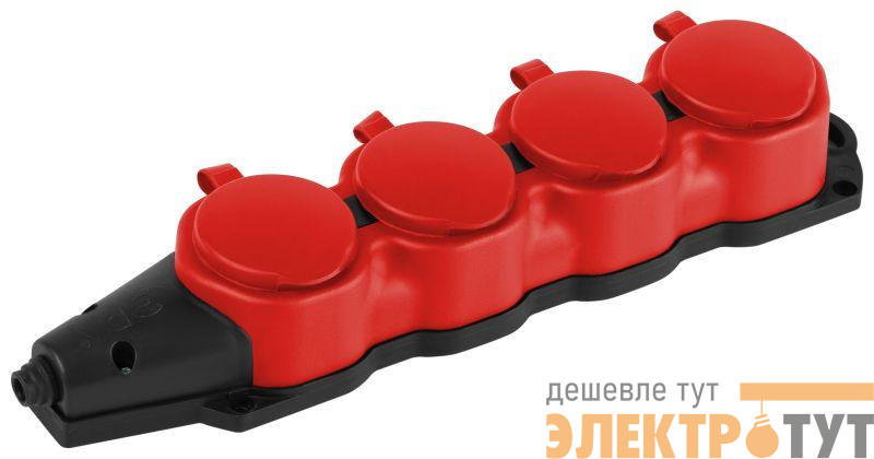 Колодка ЭРА KX-4e-RED-IP44 каучуковая с заземлением 4 розетки 16A IP44 красн. Эра Б0068456
