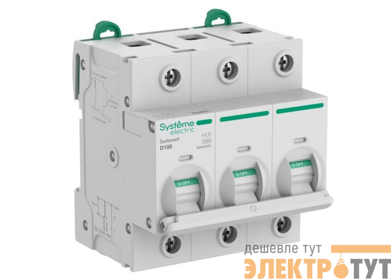 Выключатель автоматический 3п D 100А 10кА Systeme9 400В 27мм SE S9H33391