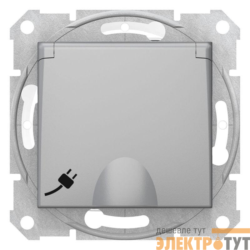 Механизм розетки 1-м СП Sedna 16А IP44 250В с заземл. защ. шторки с крышкой алюм. SchE SDN3100360