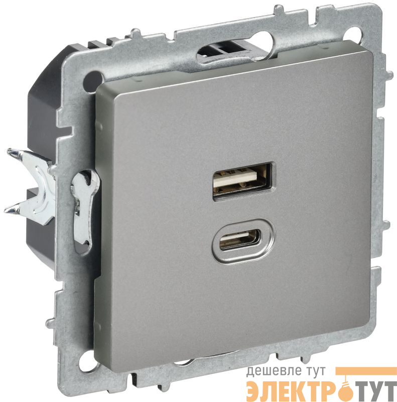 Розетка СП BRITE РЮ11-2-БрС USB A+C 45Вт высокоскор. заряд. сталь IEK BR-U22-045-K46