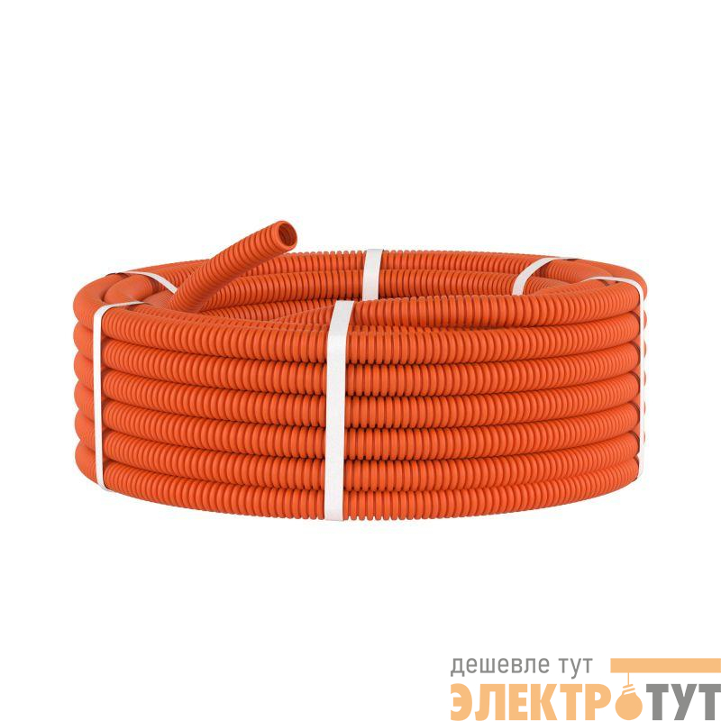 Труба гофрированная ПНД гибкая легкая d32мм без протяжки оранж. (уп.25м) DKC 70932