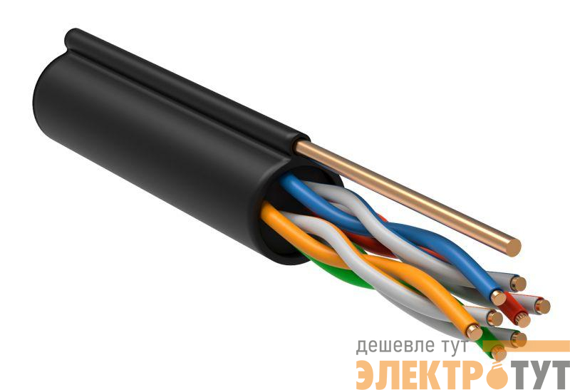 Кабель витая пара F/UTP кат.5E 4х2х24AWG solid CU LDPE Outdoor трос черн. (м) GENERICA BC3-C5E04-359-305-G