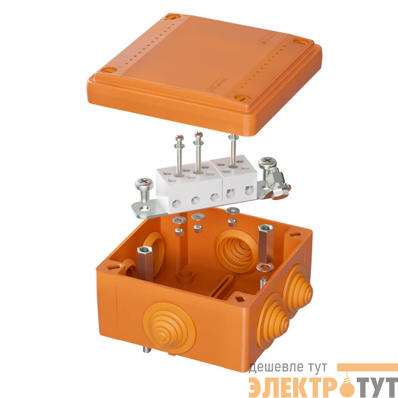 Коробка ответвительная FS 100х100х50мм IP55 5п 450В 20А 10кв.мм с кабельными вводами и клеммниками пластик. DKC FSB11510