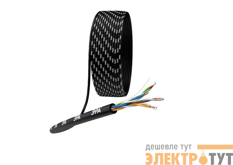 Кабель витая пара U/UTP кат.5E 4х2х24AWG solid CCA PE Outdoor Simple черн. (м) Эра Б0044436
