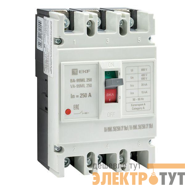 Выключатель автоматический 3п 250/250А 20кА ВА-99МL Basic EKF mccb99-250-250mi