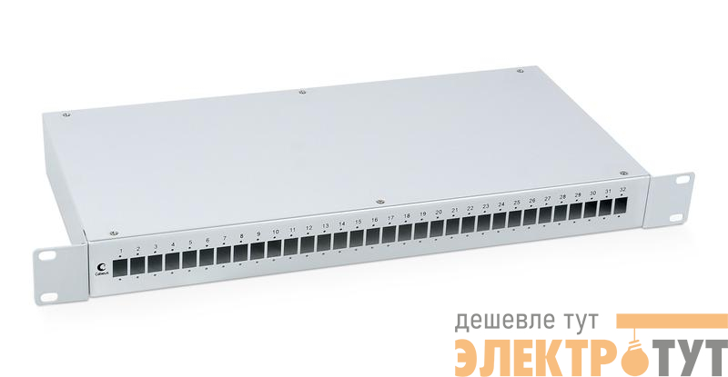 Кросс бокс оптический FO-19-32SC 19дюйм на 32 SC LC duplex со сплайс-кассетой и КДЗС без пигтейлов и проходных адаптеров Cabeus 7935c