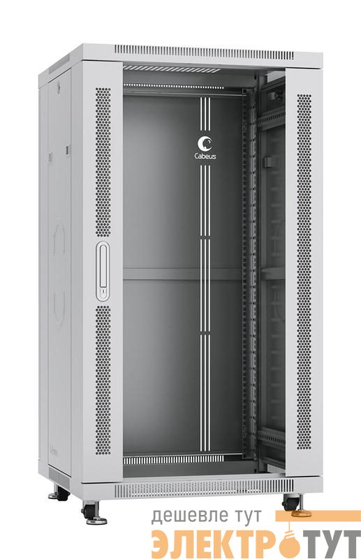 Шкаф монтажный телекоммуникационный напольный SH-05C-22U60/100 19дюйм для распред. и серверн. оборудования 22U 600х1000х1166мм передн. стеклян. и задн. сплошн. метал. двери ручка с замком сер. (RAL 7035) Cabeus 7054c
