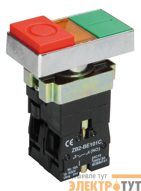 Кнопка LAY5-BW8465 "I-O" 1НО сдвоенная с подсветкой IEK BBD40-BW-K51