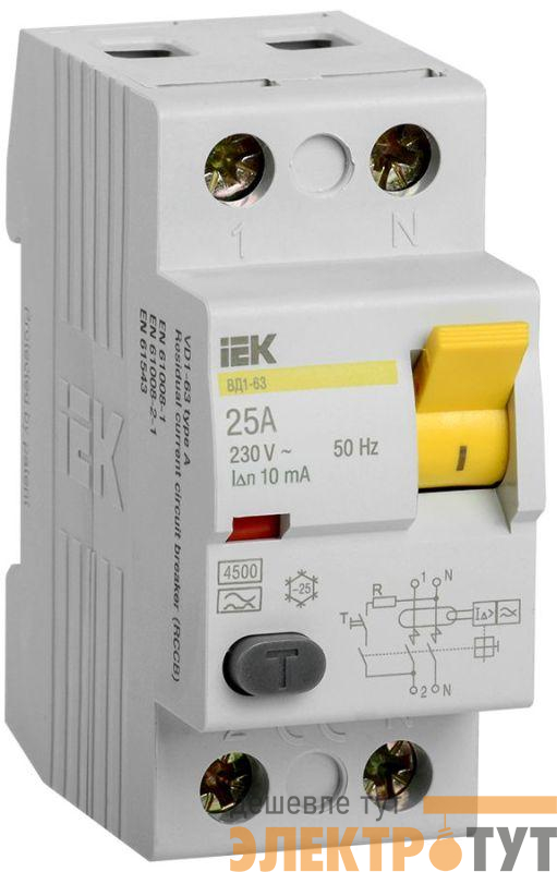Выключатель дифференциального тока (УЗО) 2п 25А 10мА тип A ВД1-63 KARAT IEK MDV11-2-025-010