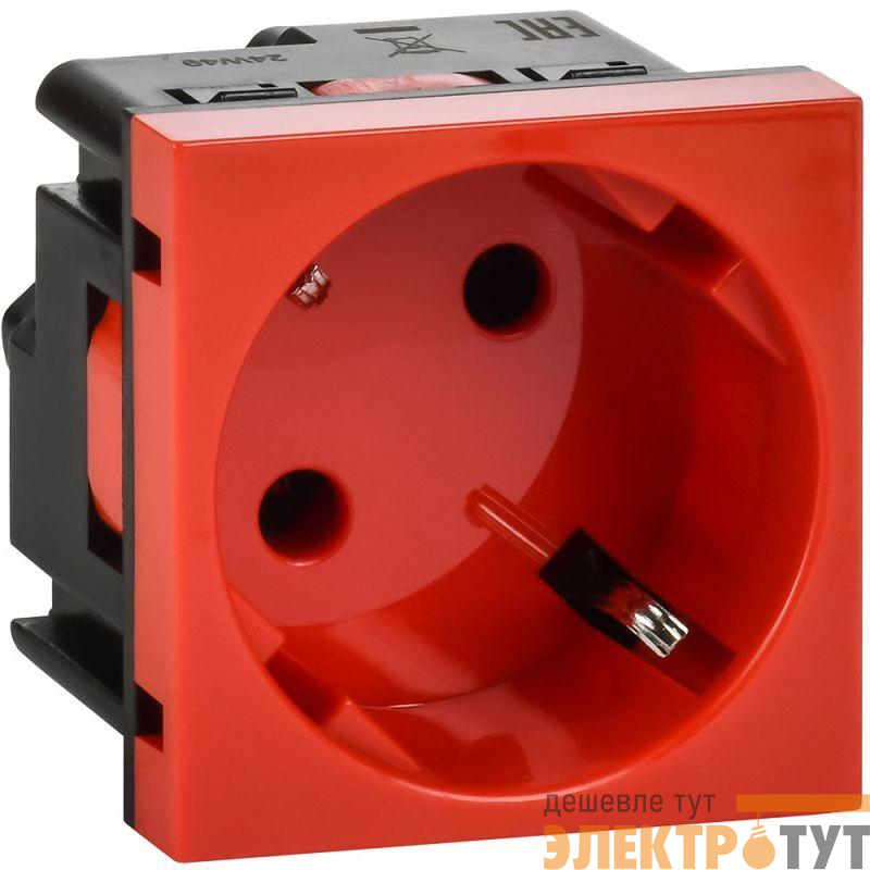 Розетка 2мод. 16А 250В 45град. с заземл. защ. шторки винт. зажимы красн. ИЭК Leg 4525052
