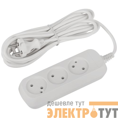 Удлинитель 3х5м без заземл. 10А IP20 GREEN LINE UDL-10-350 ПВС 2х0.75 Эра Б0065073