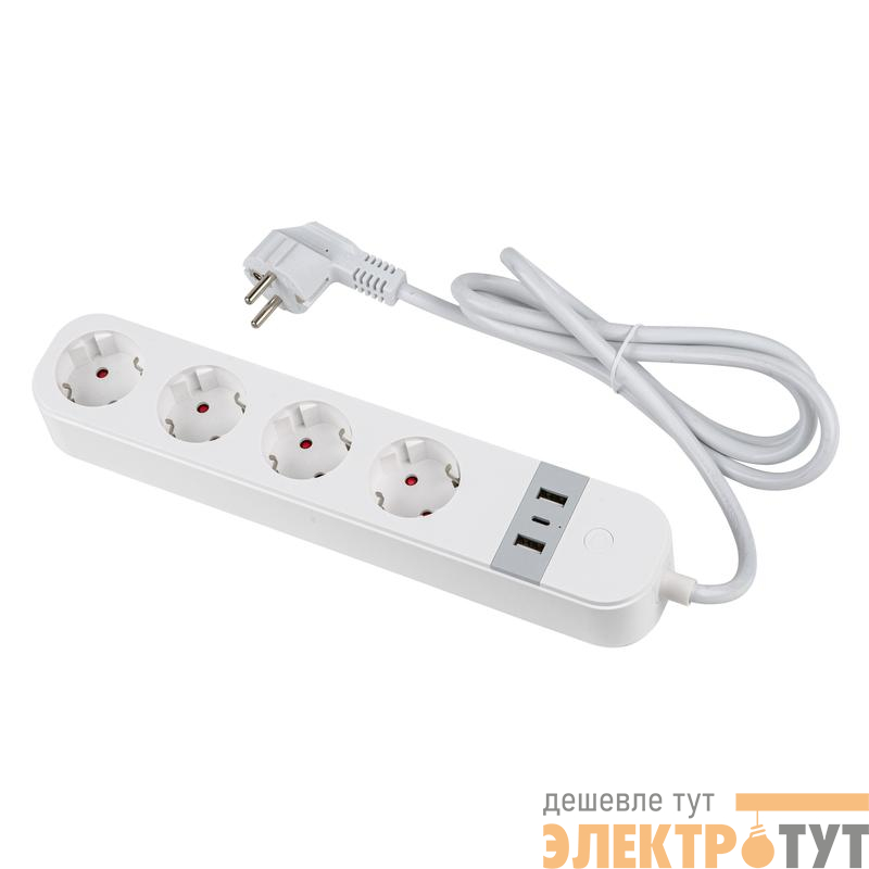 Фильтр сетевой умный Wi-Fi 1.8м (Пвс 3х1.5) 4 гнезда с заземл. 2USB + Type-C (5В 3А) 16А до 3680Вт голосовое управление + приложение UnielSmart Uniel UL-00011386