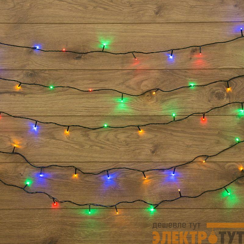 Гирлянда светодиодная "Твинкл Лайт" 10м 80LED мультиколор 5.7Вт 220-240В IP20 с контроллером 8 режимов провод ПВХ темн. зел. Neon-Night 303-049
