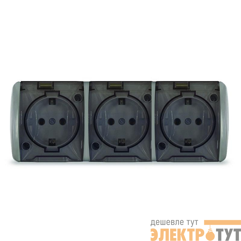 Розетка 3-м ОП Клио 16А IP54 с заземл. с прозр. крышкой сер. Universal К2235-Gr