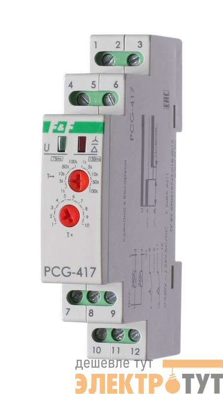 Реле времени PCG-417 2х8А 230В 2НО IP20 звезда-треугольник для пуска электродвиг. монтаж на DIN-рейке F&F EA02.001.020