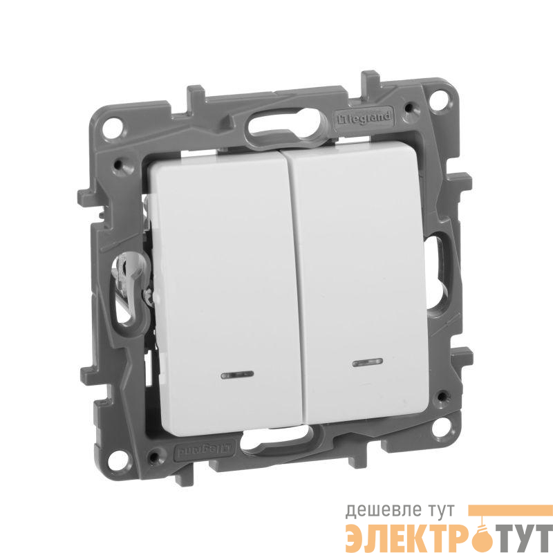 Выключатель 2-кл. СП Etika 10А IP20 250В 10AX с подсветкой/индикацией безвинтов. зажимы механизм бел. IEK 672204