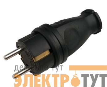 Вилка прямая с з/к каучук 16А IP44 черн. 9210 IN HOME 4690612010236