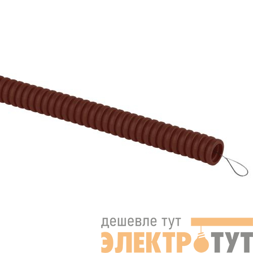Труба гофрированная ПВХ легкая d25мм с протяжкой дуб (уп.25м) GOFR-25-25-PVС-O Эра Б0043216