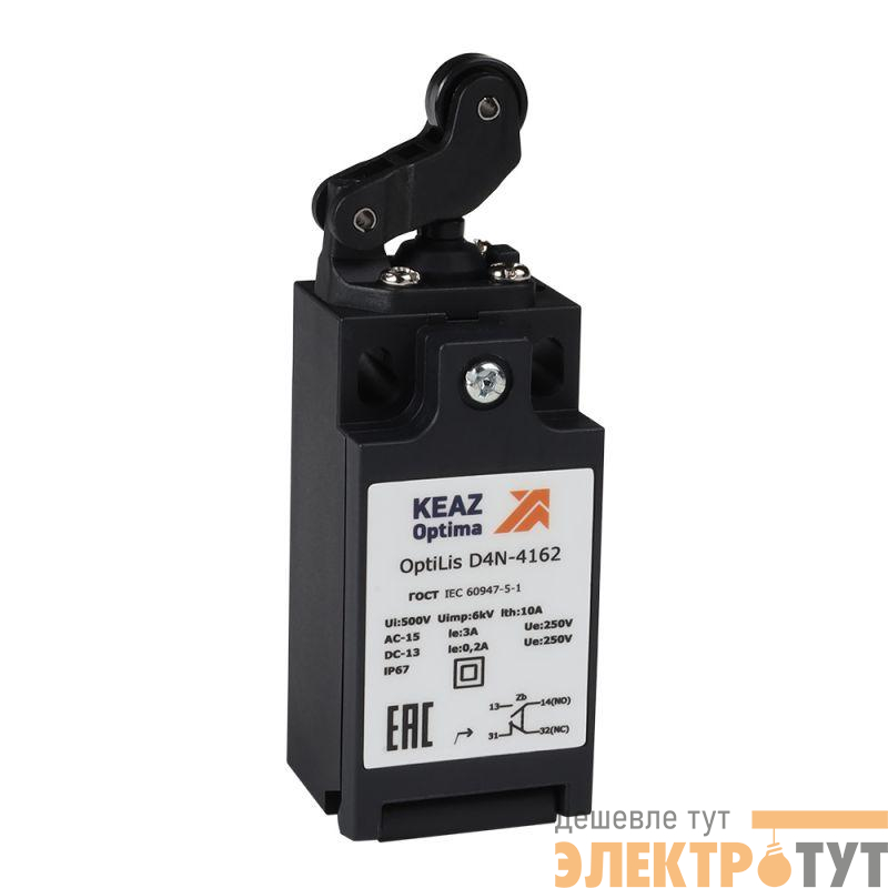Выключатель концевой OptiLiS D4N-4162 рычаг роликовый горизонтальное перемещение EN 50047 XCKN2121P20 КЭАЗ 365304
